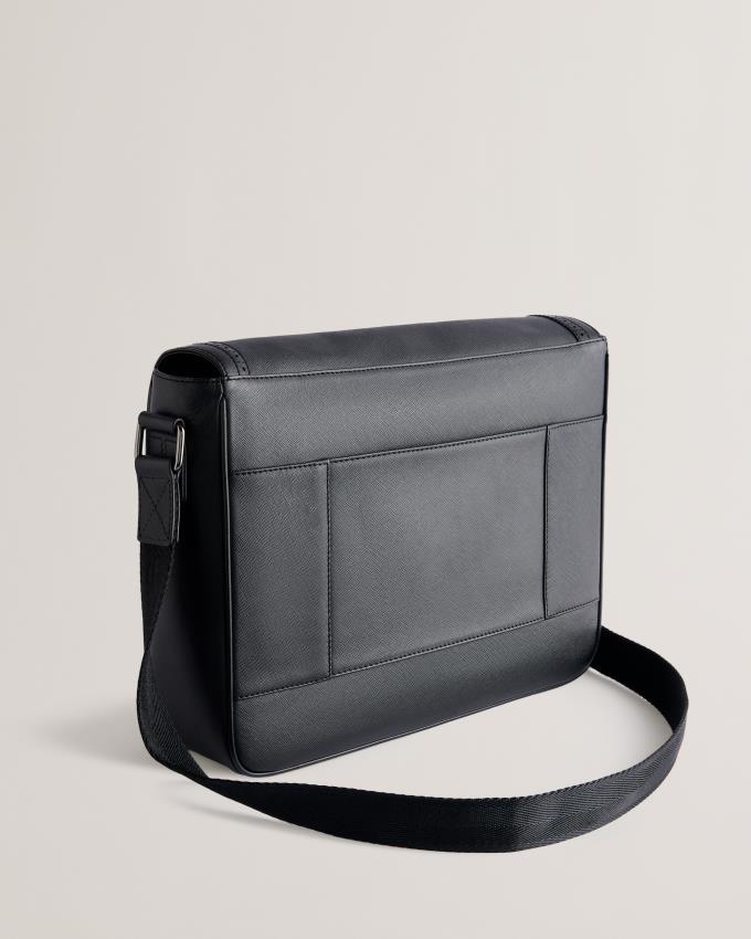 Sac en Cuir Ted Baker Saffiano Messenger Noir Homme | ZXR-12370106